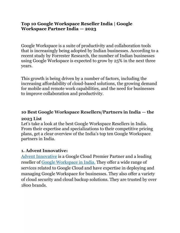 top 10 google workspace reseller india google