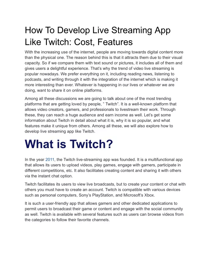 how to develop live streaming app like twitch