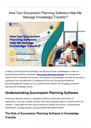 How Can Succession Planning Software Help Me Manage Knowledge Transfer?