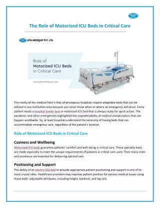 The Role of Motorized ICU Beds in Critical Care