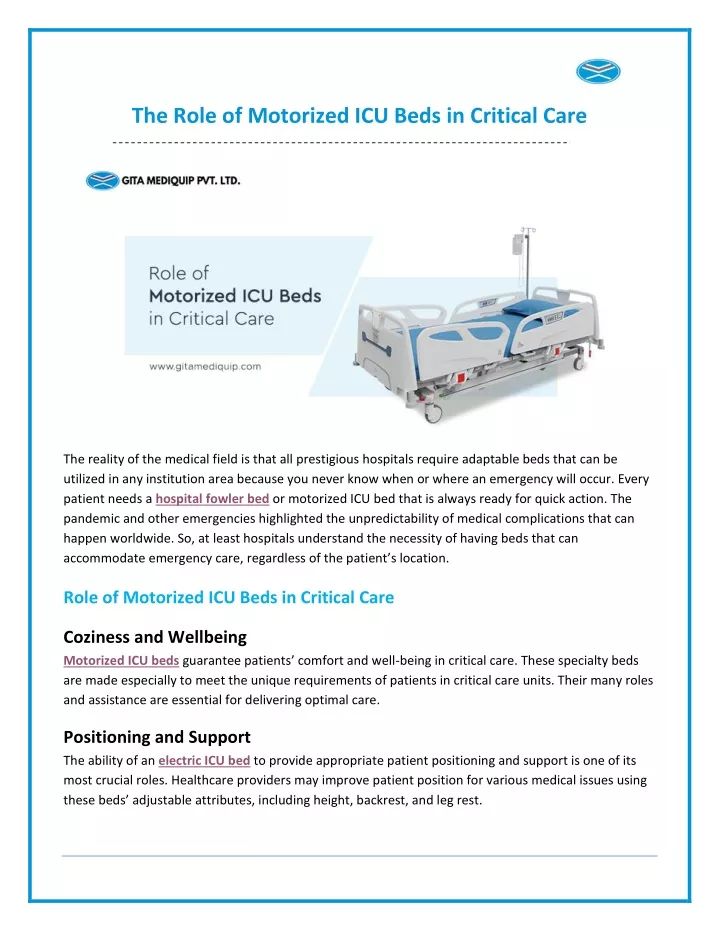 the role of motorized icu beds in critical care