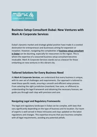 Business Setup Consultant Dubai - New Ventures with Mark Ai Corporate Services