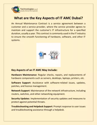 What are the Key Aspects of IT AMC Dubai?
