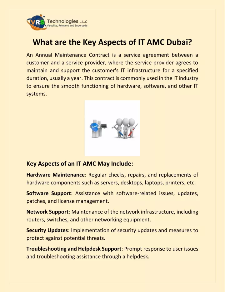 what are the key aspects of it amc dubai