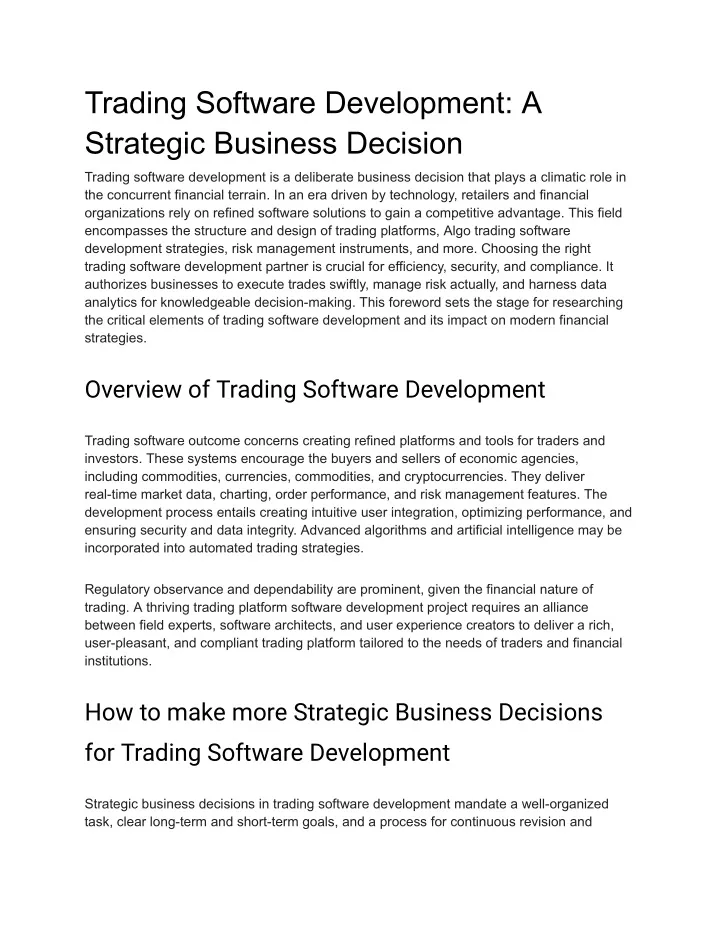 trading software development a strategic business