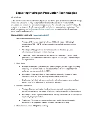 Exploring Hydrogen Production Technologies