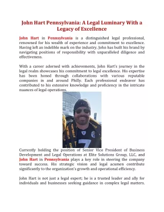 John Hart Pennsylvania: A Legal Luminary With a Legacy of Excellence