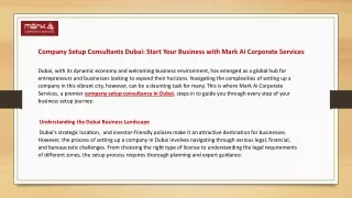 Company Setup Consultants Dubai- Start Your Business with Mark Ai Corporate Services