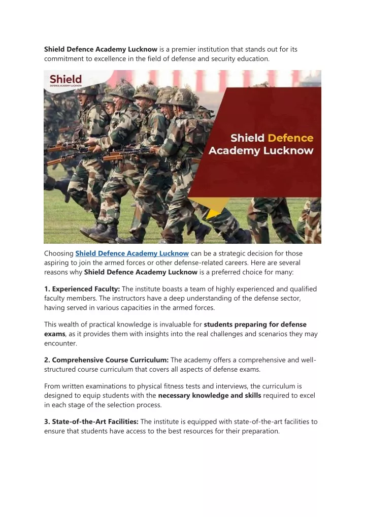 shield defence academy lucknow is a premier