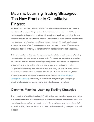 machine learning trading strategies