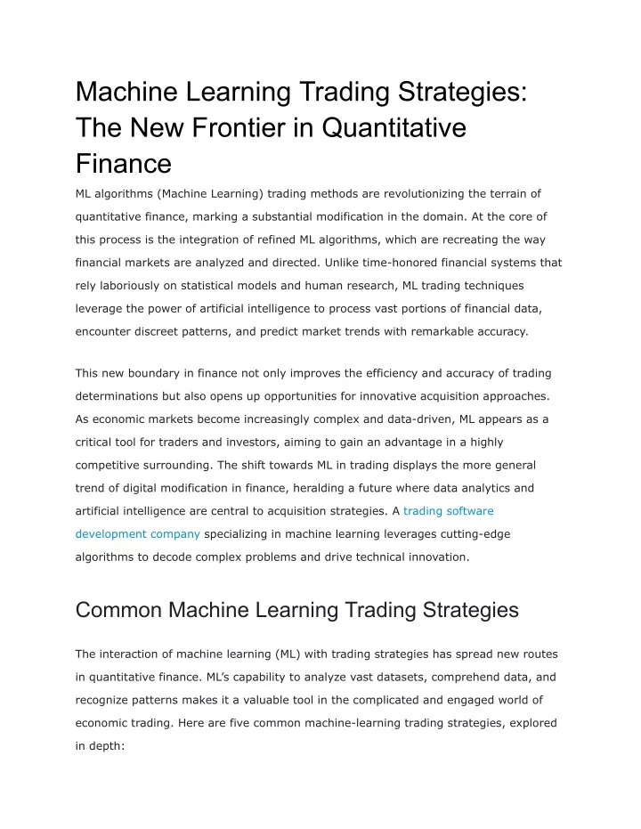 machine learning trading strategies