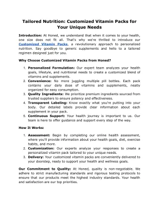 tailored nutrition customized vitamin packs