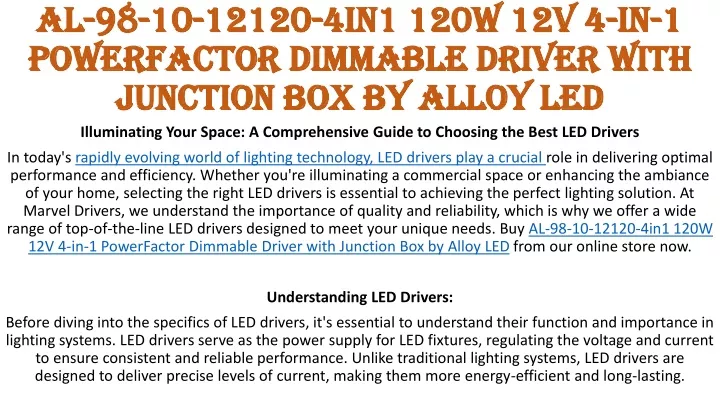 al 98 10 12120 4in1 120w 12v 4 in 1 powerfactor dimmable driver with junction box by alloy led