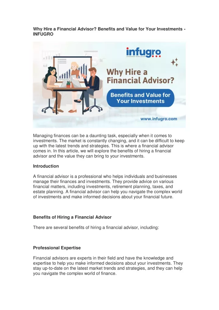 why hire a financial advisor benefits and value