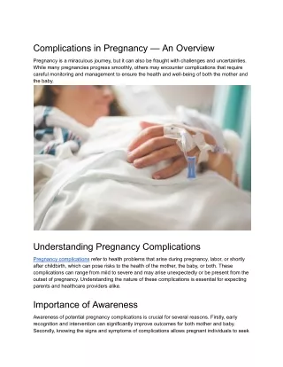Complications in Pregnancy — An Overview