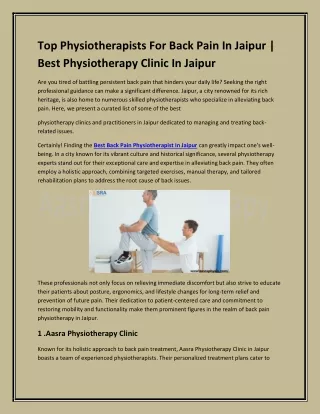 Top Physiotherapists For Back Pain In Jaipur