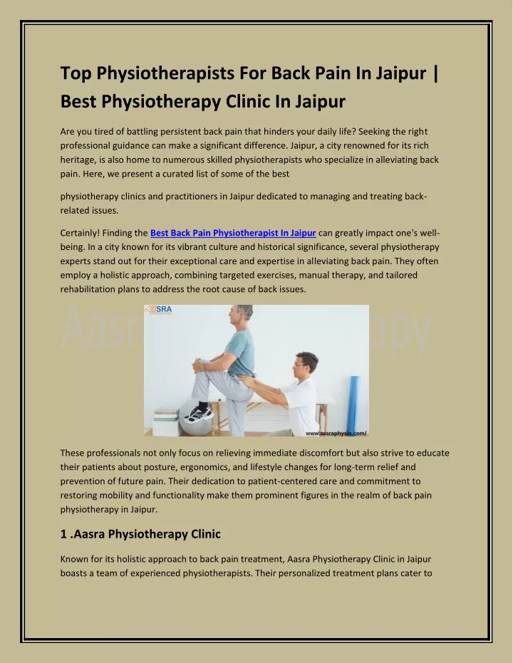 top physiotherapists for back pain in jaipur best