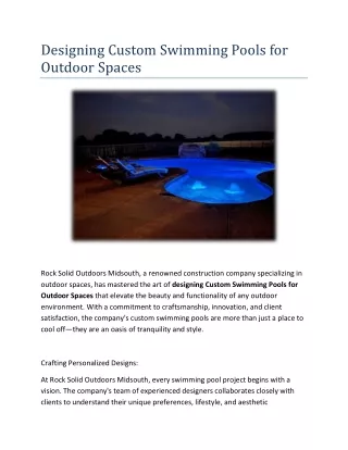 Designing Custom Swimming Pools for Outdoor Spaces