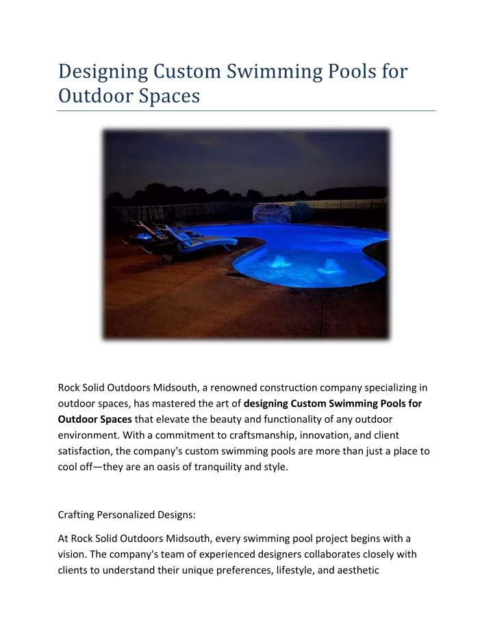 designing custom swimming pools for outdoor spaces