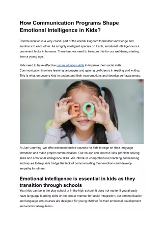 How Communication Programs Shape Emotional Intelligence in Kids