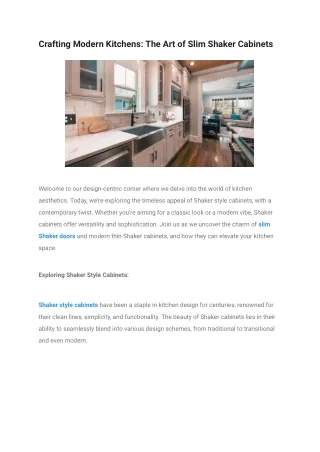 Crafting Modern Kitchens_ The Art of Slim Shaker Cabinets