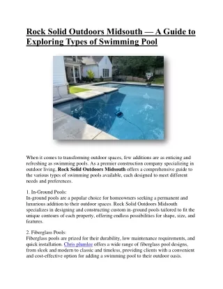 Rock Solid Outdoors Midsouth — A Guide to Exploring Types of Swimming Pool