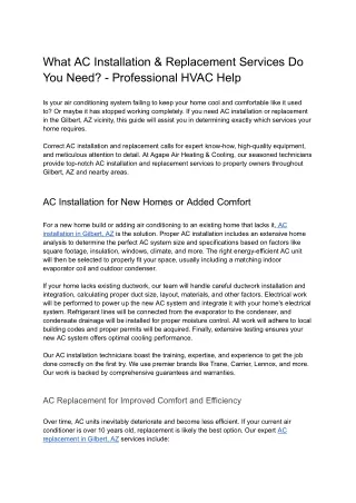 What AC Installation & Replacement Services Do You Need