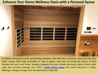 Enhance Your Home Wellness Oasis with a Personal Sauna