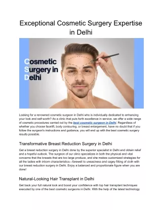 Exceptional Cosmetic Surgery Expertise in Delhi