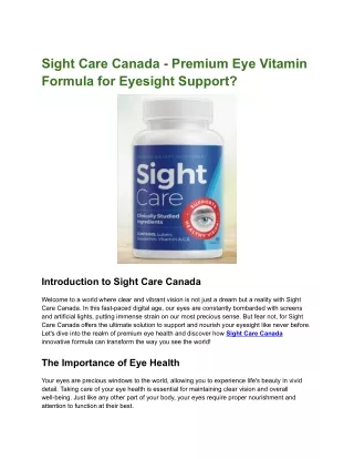 Sight Care Canada - Premium Eye Vitamin Formula for Eyesight Support?