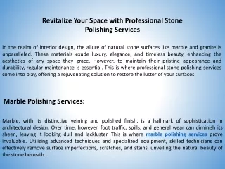 Revitalize Your Space with Professional Stone Polishing Services