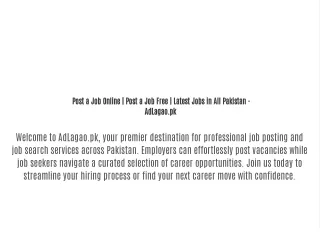 Post a Job Online | Post a Job Free | Latest Jobs in All Pakistan - AdLagao.pk