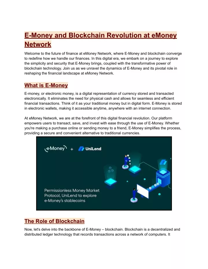 e money and blockchain revolution at emoney