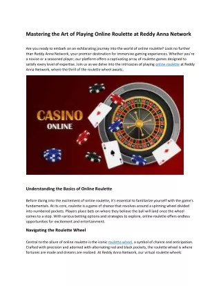 Mastering the Art of Playing Online Roulette at Reddy Anna Network