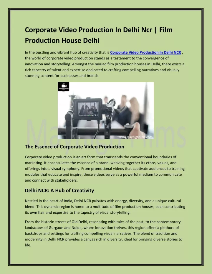 corporate video production in delhi ncr film