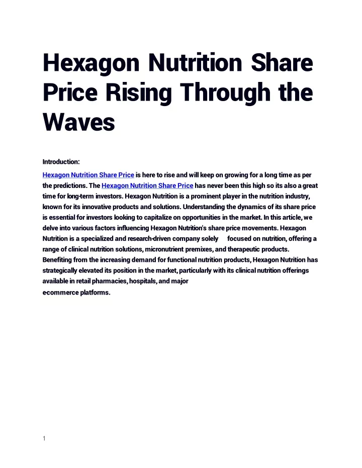 hexagon nutrition share price rising through the waves