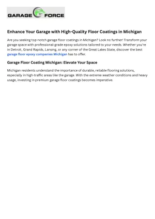 Enhance Your Garage with High-Quality Floor Coatings in Michigan