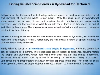 Finding Reliable Scrap Dealers in Hyderabad for Electronics