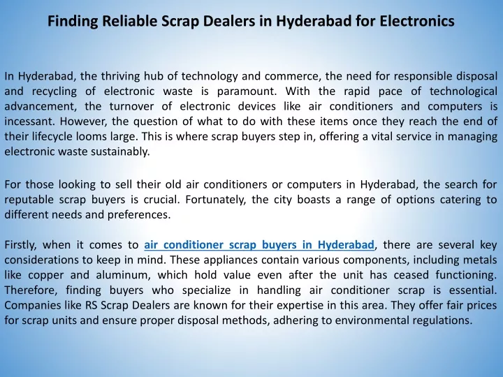 finding reliable scrap dealers in hyderabad