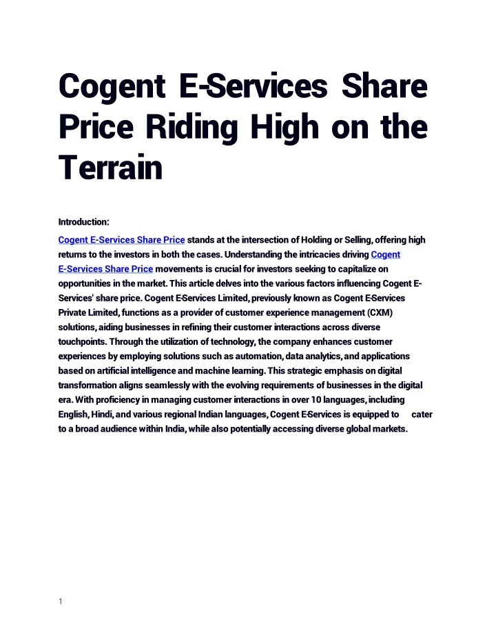 cogent e services share price riding high on the terrain