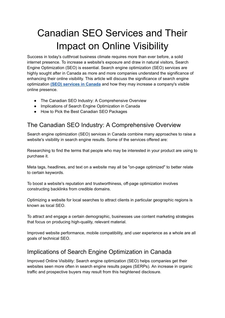 canadian seo services and their impact on online