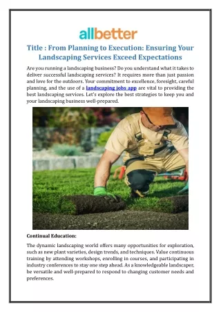 From Planning to Execution: Ensuring Your Landscaping Services ExceedExpectation