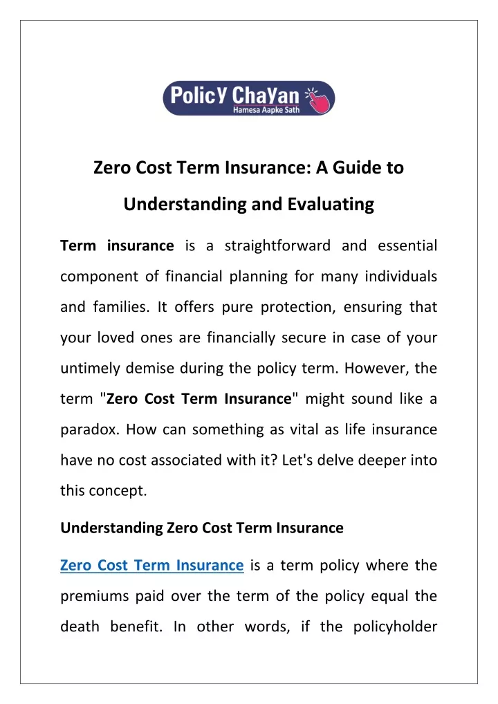 zero cost term insurance a guide to