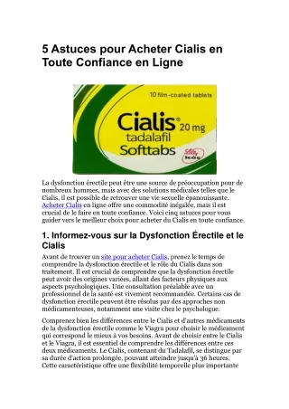 5 Astuces pour Acheter Cialis en Toute Confiance en Ligne