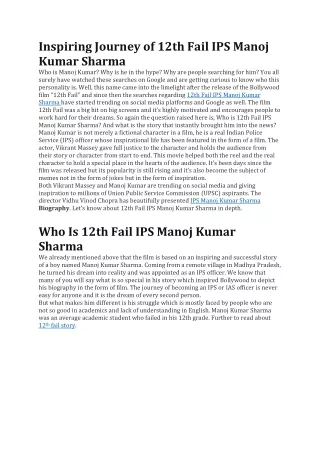 Inspiring Journey of 12th Fail IPS Manoj Kumar Sharma