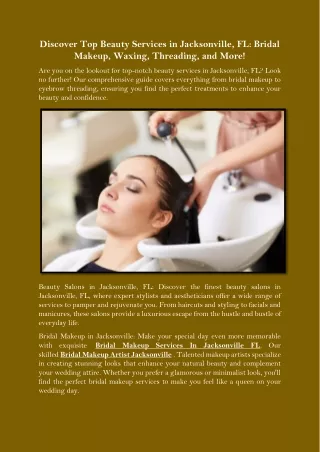 Discover Top Beauty Services in Jacksonville, FL Bridal Makeup, Waxing, Threading, and More!