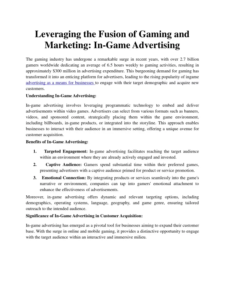 leveraging the fusion of gaming and marketing