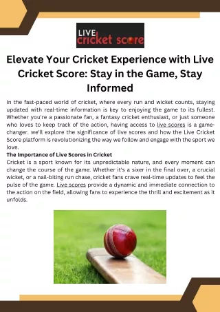 Elevate Your Cricket Experience with Live Cricket Score Stay in the Game, Stay Informed