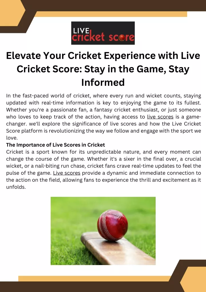 elevate your cricket experience with live cricket