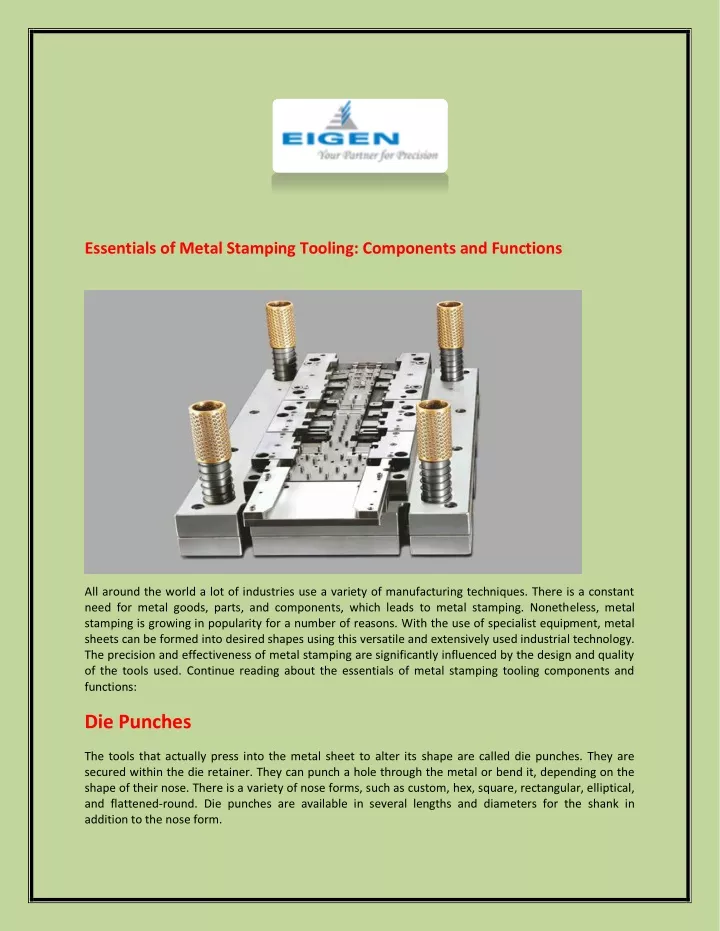 essentials of metal stamping tooling components